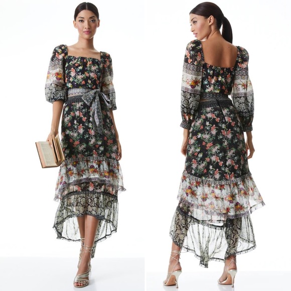 Alice + Olivia Clarabelle Tie Front Silk Blouse - Picture 2 of 6